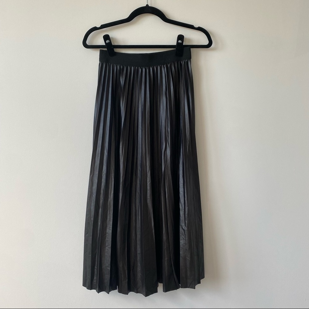 Faux Leather Pleated Midi Skirt